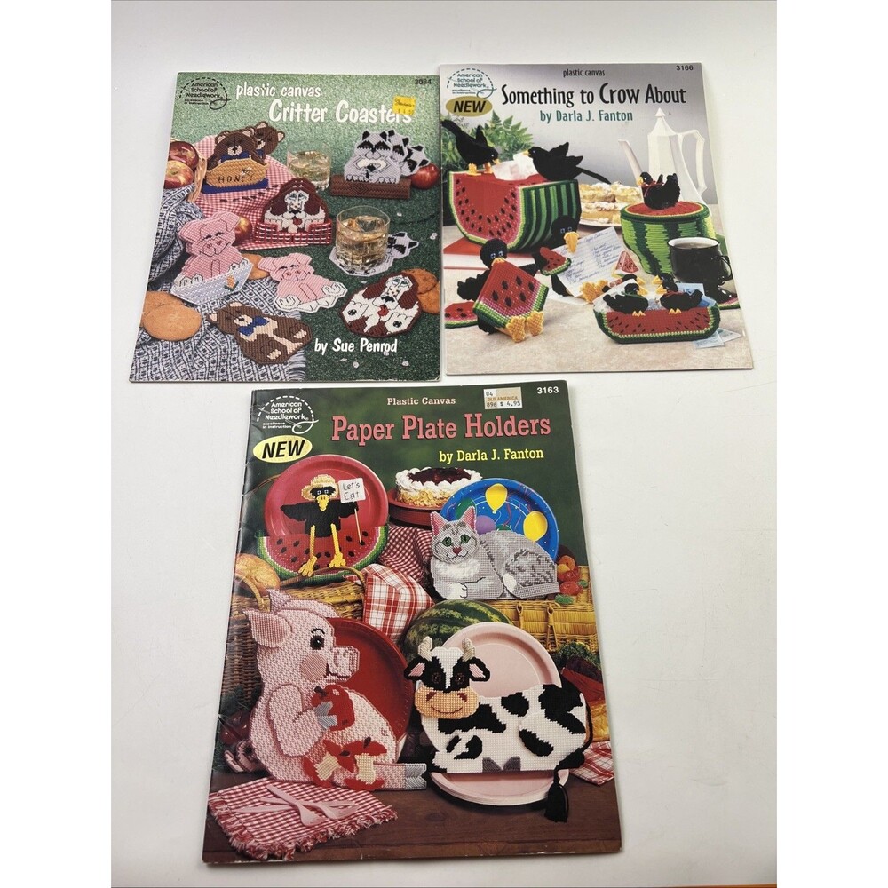 Cross Stitch Pattern Books Lot of 3 Critter Crossing, Crows, Paper Plate Holders